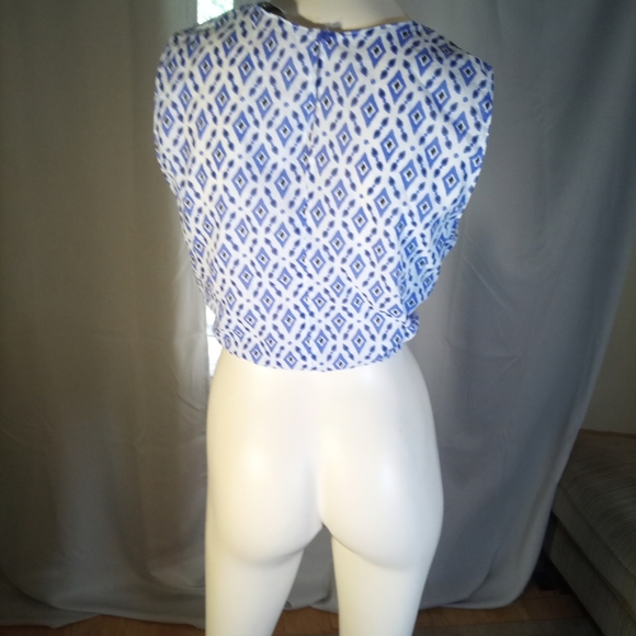 Zara Blue and White Sleeveless Crop Blouse - Picture 3 of 3